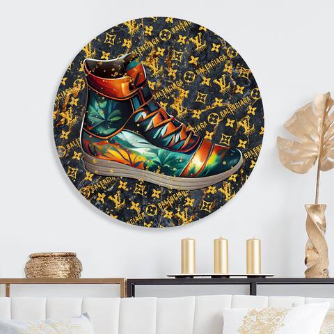 Designart 'Vibrant Designer Sneaker II' Glam Metal Round Wall Art