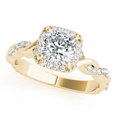 Auriya 14k Yellow Gold Lab Grown Cushion Diamond Halo Engagement Ring 0.50 to 5.00 ct. tw. (F-G VS)
