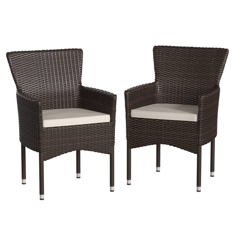Indoor/Outdoor Wicker Wrapped Steel Frame Patio Chairs & Cushions