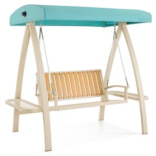 MCombo 2-Person Patio Swing Chair, Luxury Outdoor Swing with Wooden Finish Coated Seat, Poolside 4458 - N/A