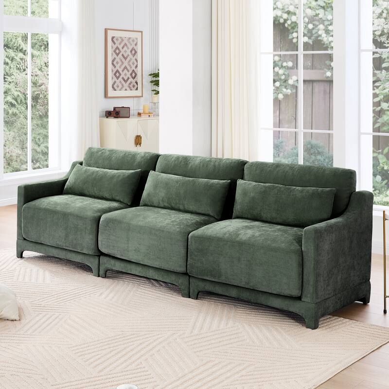 Chenille Upholstered Sofa with Lumbar Pillows - Green(3 Seat)