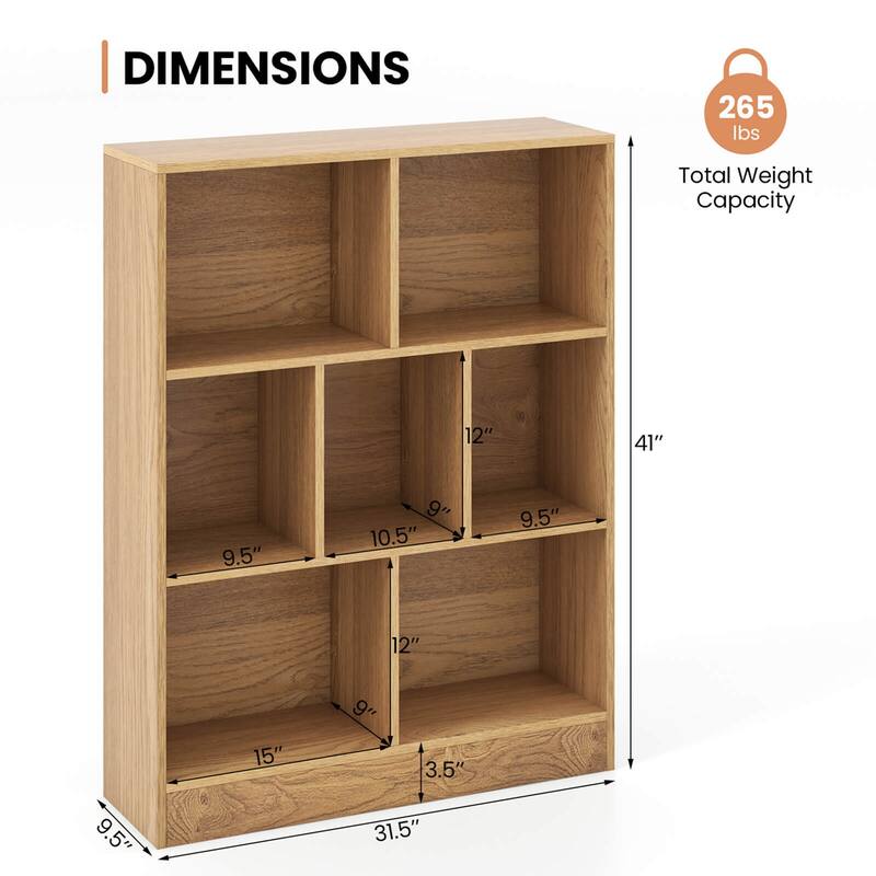 Costway 7-Cube Bookcase for Kids 41" Wooden Toy Storage Organizer - See Details