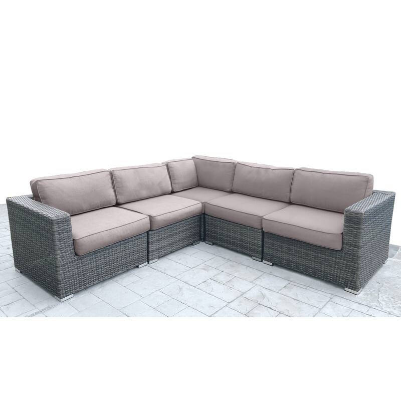 LSI 5 Piece Rattan Sectional Seating Group with Sunbrella Cushions