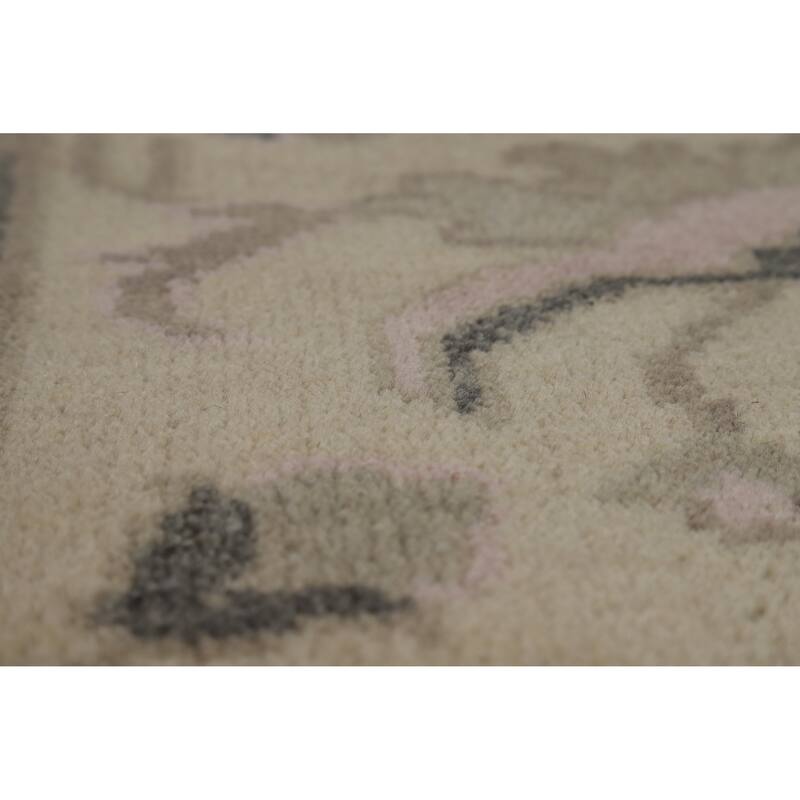 Transitional Oushak Indian Area Rug Handmade Green Wool Carpet - 9'0" x 12'0"