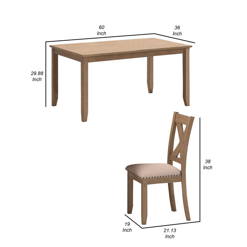 Sky Dining Set, Rectangular Table, 6 Polyester Upholstered Chairs, Brown