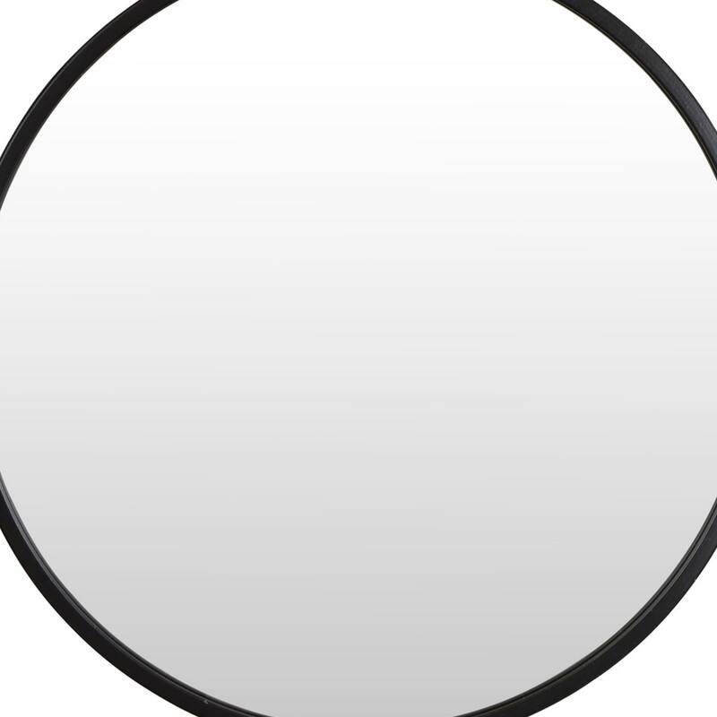 Zine Mirror Wall Decor, Round Glass, Woven Border, 19 x 27 Black Metal