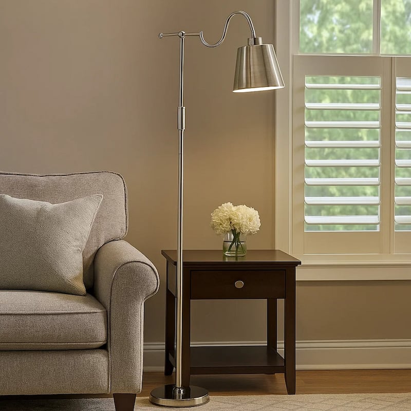 63 Inch Floor Lamp, Cone Metal Shade, Round Base, Silver Finish