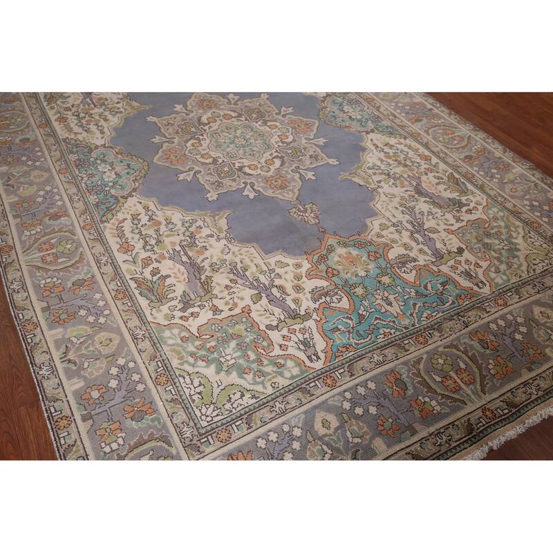 Geometric Tabriz Vintage Persian Area Rug Hand-Knotted Wool Carpet - 6'5" x 9'7"