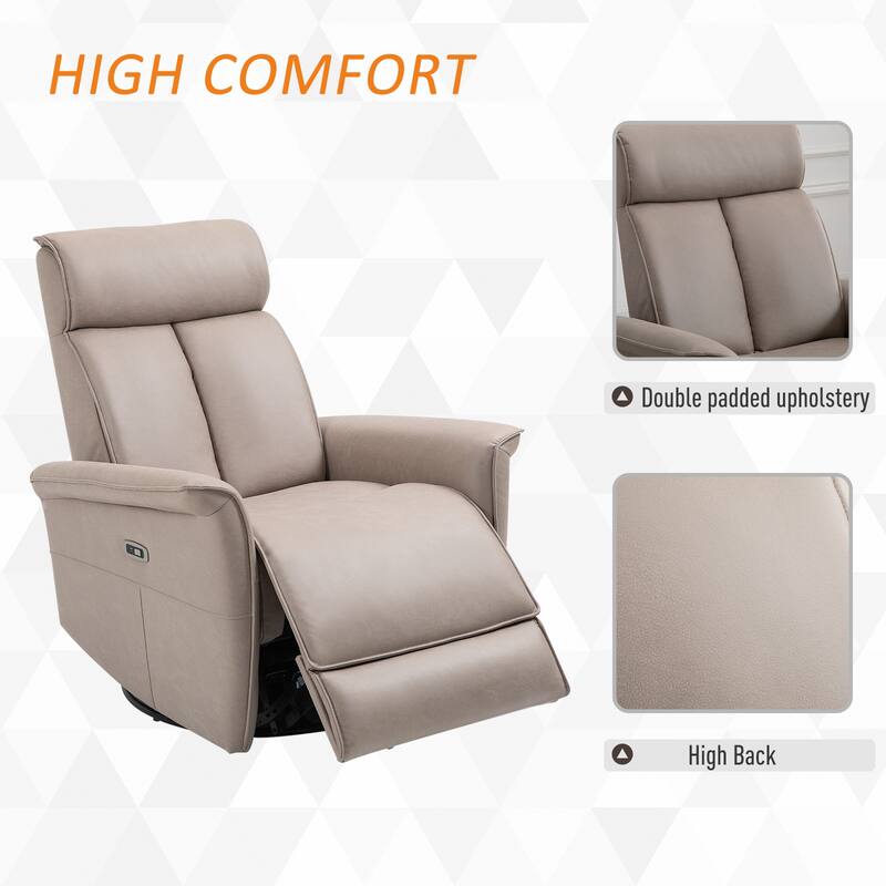 HOMCOM Power Recliner Swivel Rotation USB Charging with Footrest Brown - 32*40.25*38