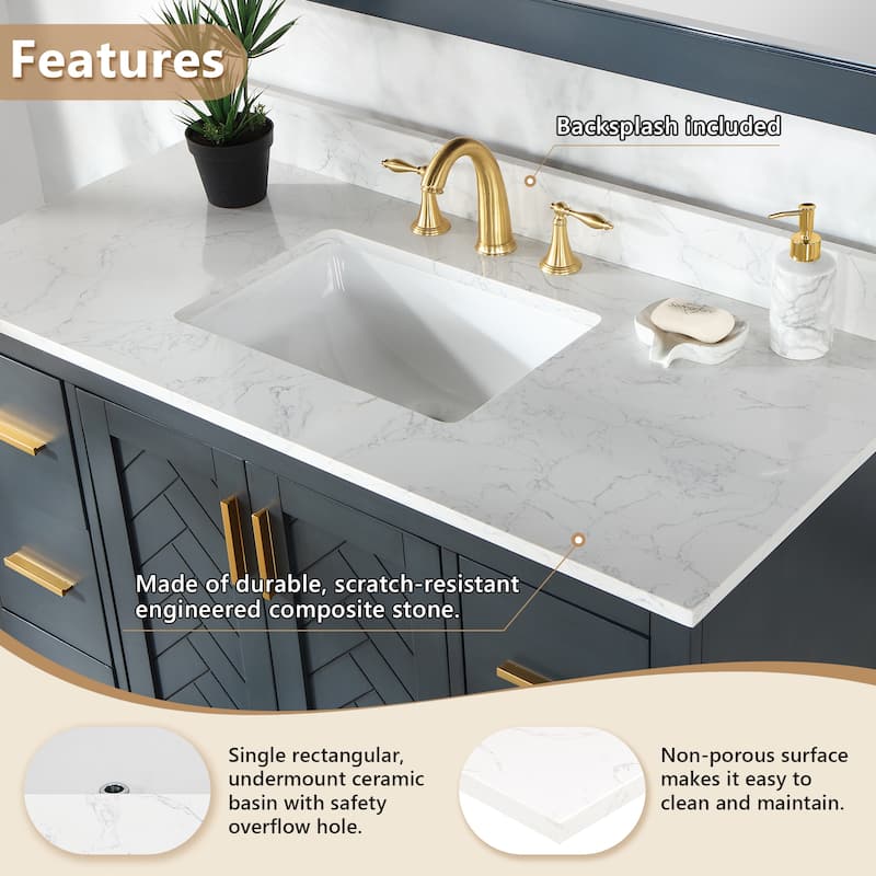 Altair Ceres Engineered Stone Vanity Top in Grain White Without Cabinet