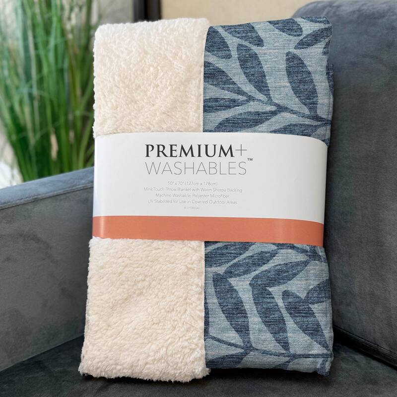 Premium Machine Washable ASB111 Floral Palms Sherpa Throw Blanket