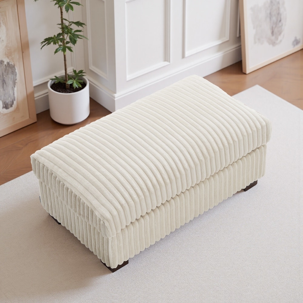 Modern Interior Rectangle Faux Fur Ottoman