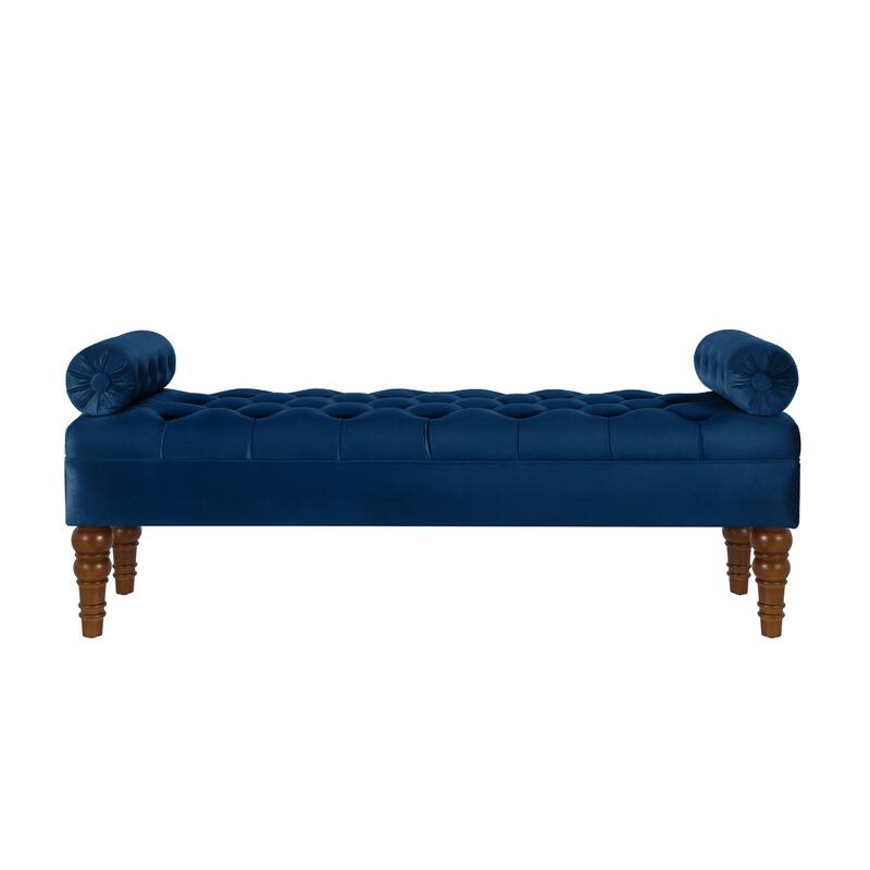 Velvet End of Bed Bench Navy Hallway Bench Ottoman Bench for Bedroom, Simple Indoor Bench Leisure Bench - Navy