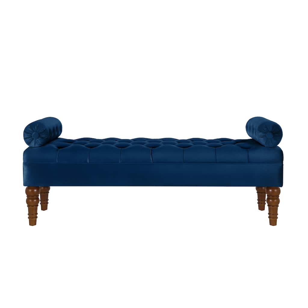 Velvet End of Bed Bench Navy Hallway Bench Ottoman Bench for Bedroom, Simple Indoor Bench Leisure Bench