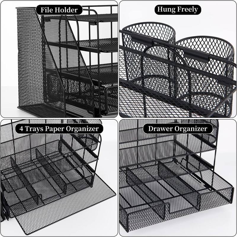 4 Tier Letter Tray Office Desk Organizers - 9.44"D x 13.38"W x 9.05"H