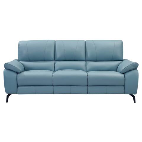 Modern Blue Leather Powered Dual Reclining Sofa with USB Type C Port