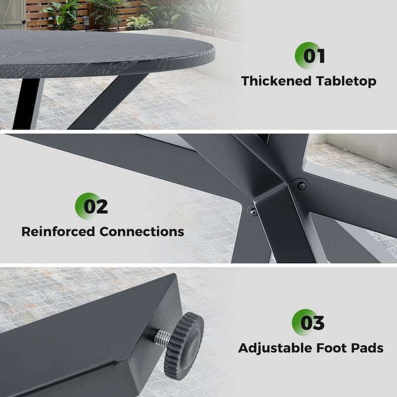 Gymax 34 Inch Round Patio Bistro Table w/ Wood-Like Top & X-Shaped