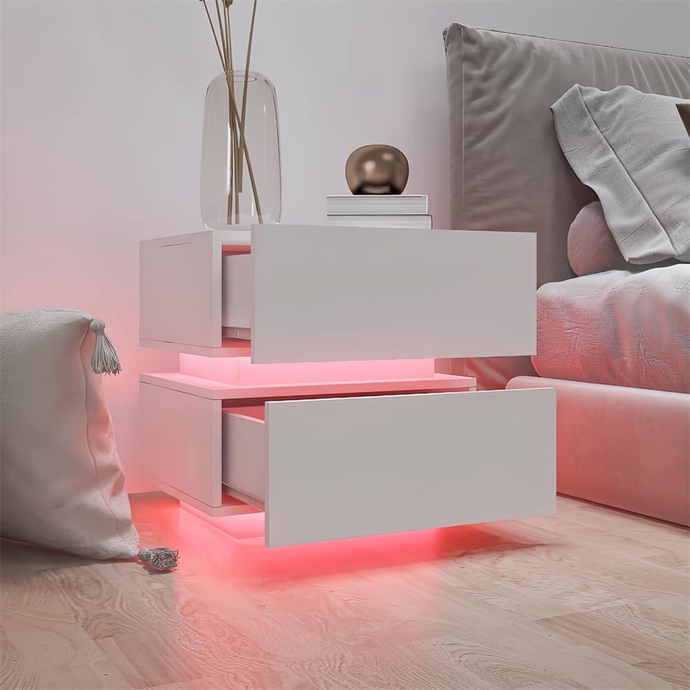 Modern Nightstand with Bluetooth Control RGB Led Light and Drawers