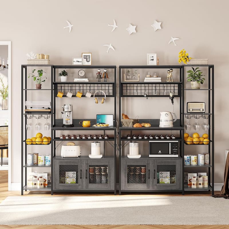 Kitchen Baker's Rack Storage Cabinet Microwave Stand Power Outlets