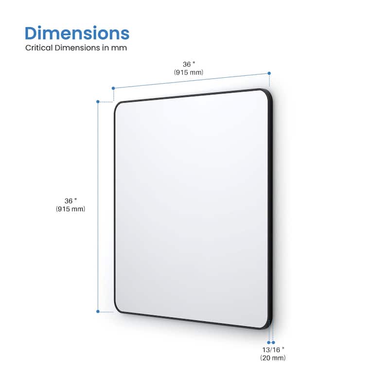 36 x 36 Inch Shatterproof Wall Mount Metal Frame Mirror