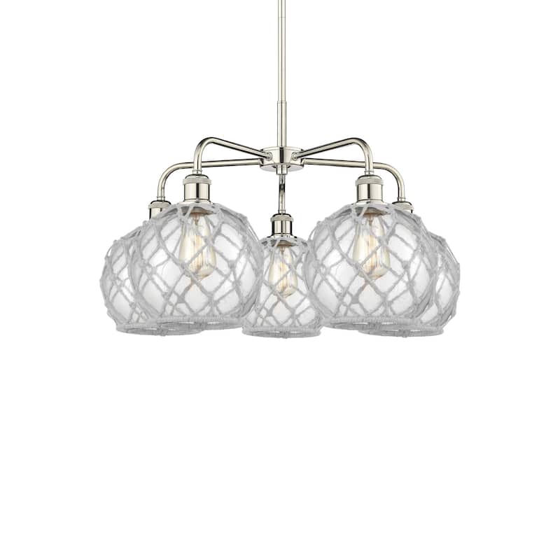 Innovations Lighting 516-5CR-16-27 Farmhouse Rope Chandelier Farmhouse - Polished Nickel / Clear Glass with White Rope