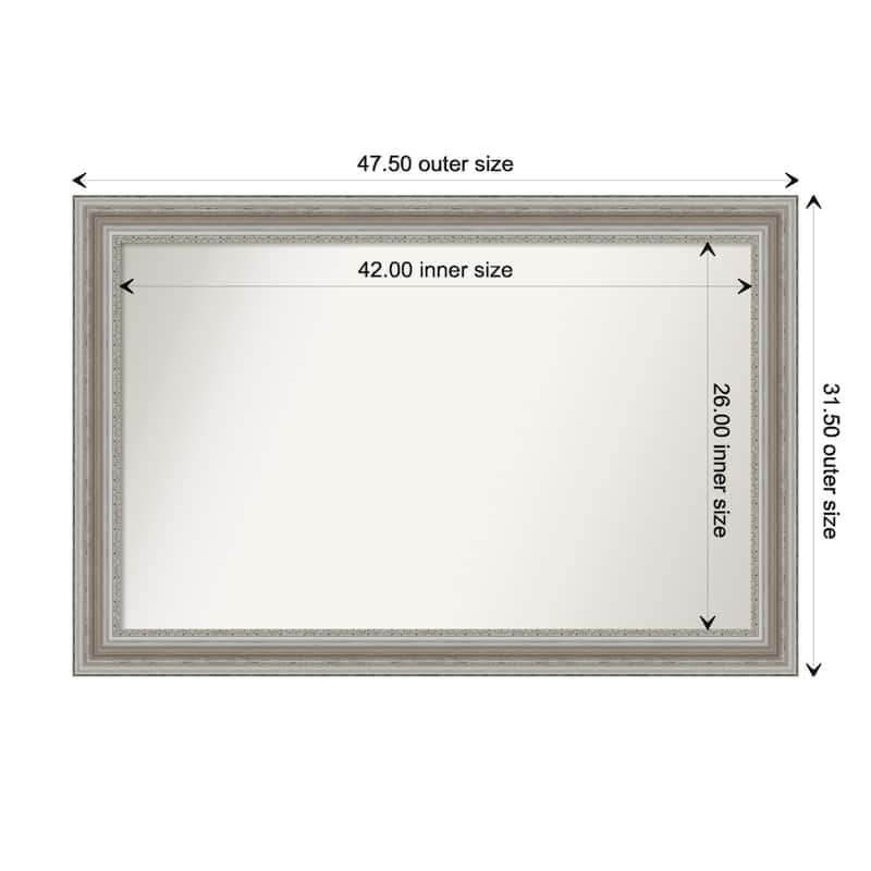 Parlor Silver Framed Non-Beveled Custom Wall Mirror, Bathroom Vanity Mirror - Outer Size: 47.5 x 31.5
