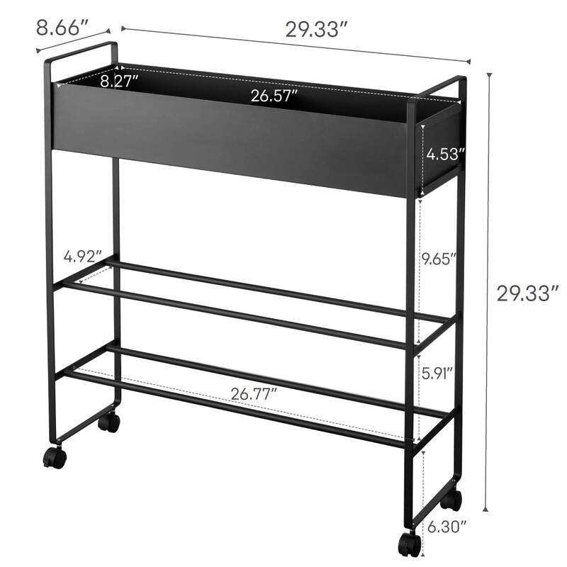Yamazaki Home Entryway Storage Cart, Steel, Holds 6 pairs of shoes, Wheels - L 8.66 x W x H 29.33 inches