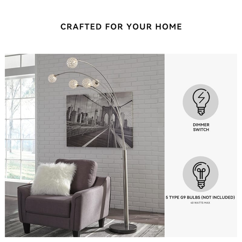 Winter Silver Finish 95 Inch Arc Floor Lamp - 13.75" W x 27" D x 95" H