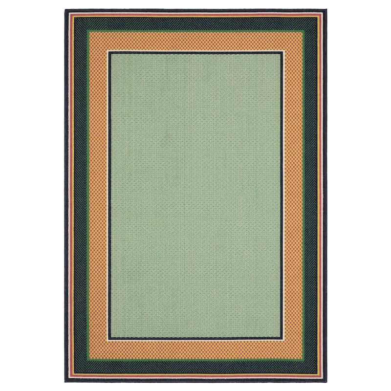 Harlowe Preppy Stripe Border Green/ Navy Area Rug - 6'7" x 9'2"