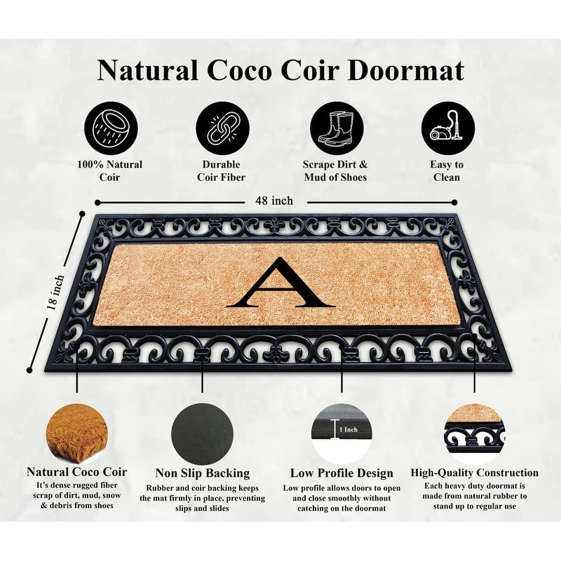 A1HC Exclusive Hand Crafted Myla Monogrammed Entry Doormat, 18" x 48"