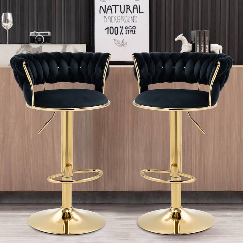HOMEFUN Velvet Adjustable Height Swivel Armless Bar Stools With Golden Footrest(set of 2)