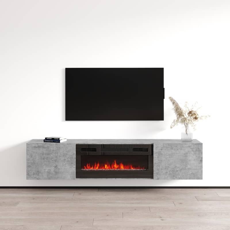 Baja BL-EF Floating Fireplace TV Stand - Concrete