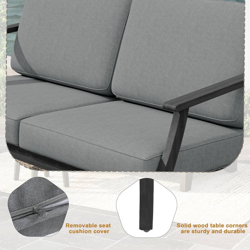 Patio Teak Wood Outdoor Loveseat Sofa with Cushions