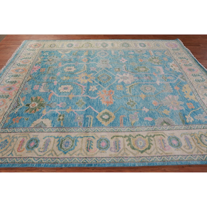 Hand Knotted Oriental 100% Wool Carpet Transitional All-Over Navy Blue & Blues Oushak Area Rug - 9' 8'' X 8' 0''