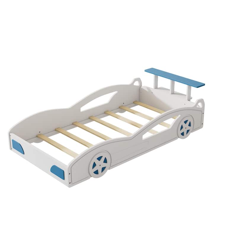 Wooden Race Car Shaped Platform Twin Bed with Wheels