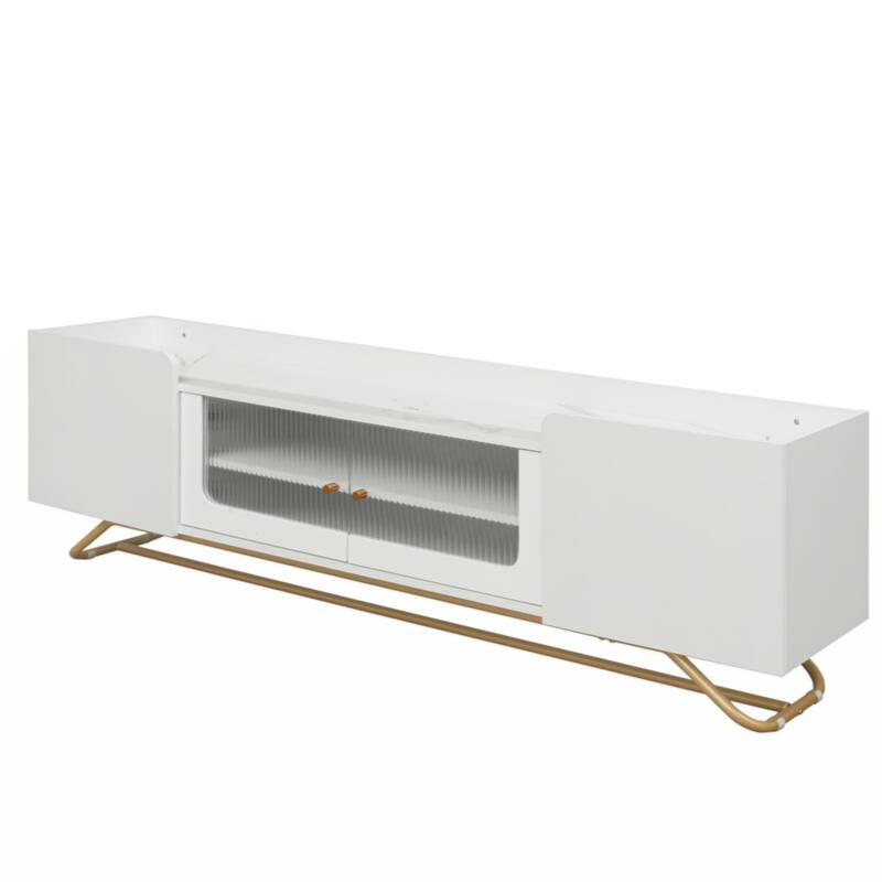 Sleek Design TV Stand with Fluted Glass, Contemporary Entertainment Center for TVs Up to 70"