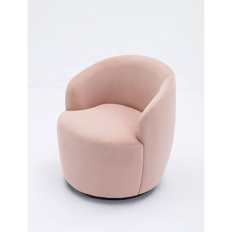 Velvet Swivel Barrel Chair with 360° Black Metal Base