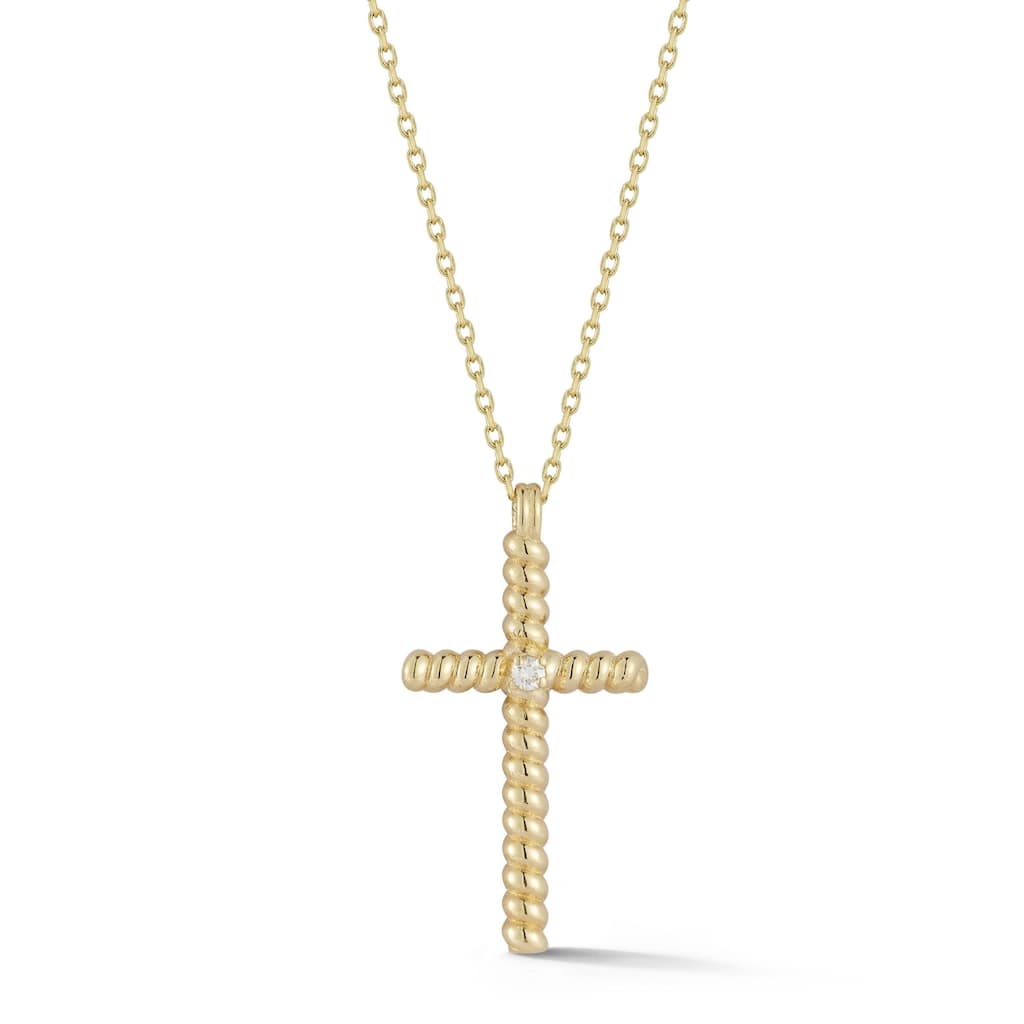 Soleil 14K Gold Diamond Twist Cross Necklace