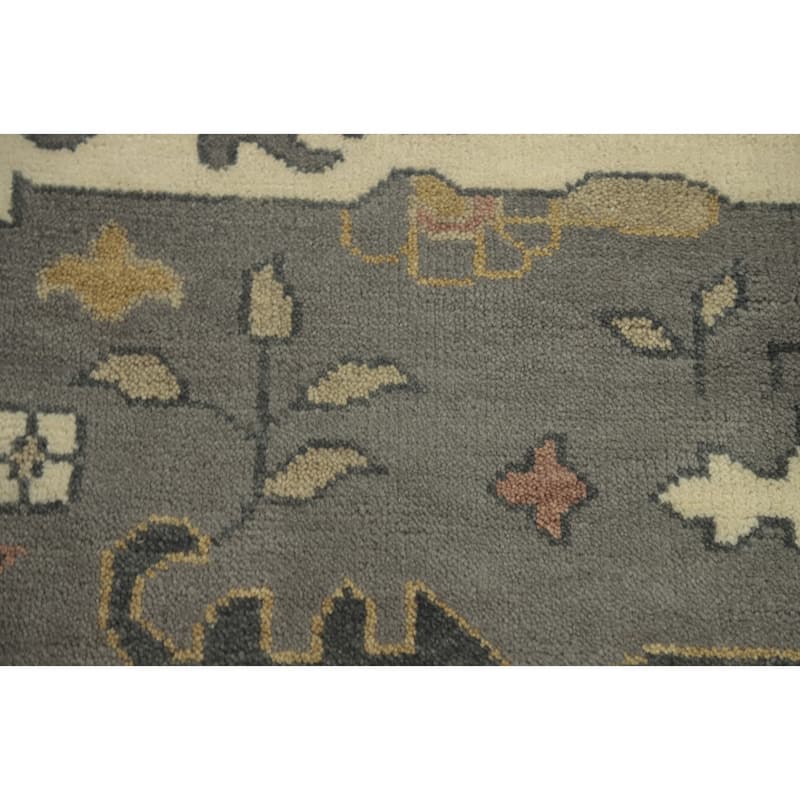 Handmade Gray Oushak Indian Area Rug Geometric Carpet - 11' 9'' X 9' 0''