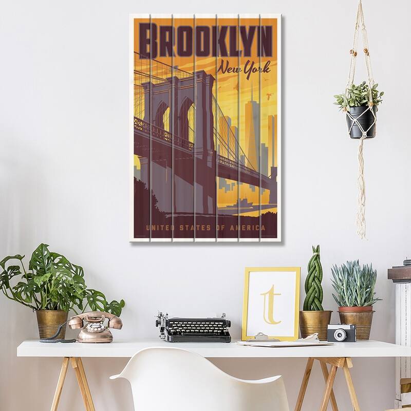 Brooklyn Bridge Travel Poster Print On Wood by Jim Zahniser - Multi-Color