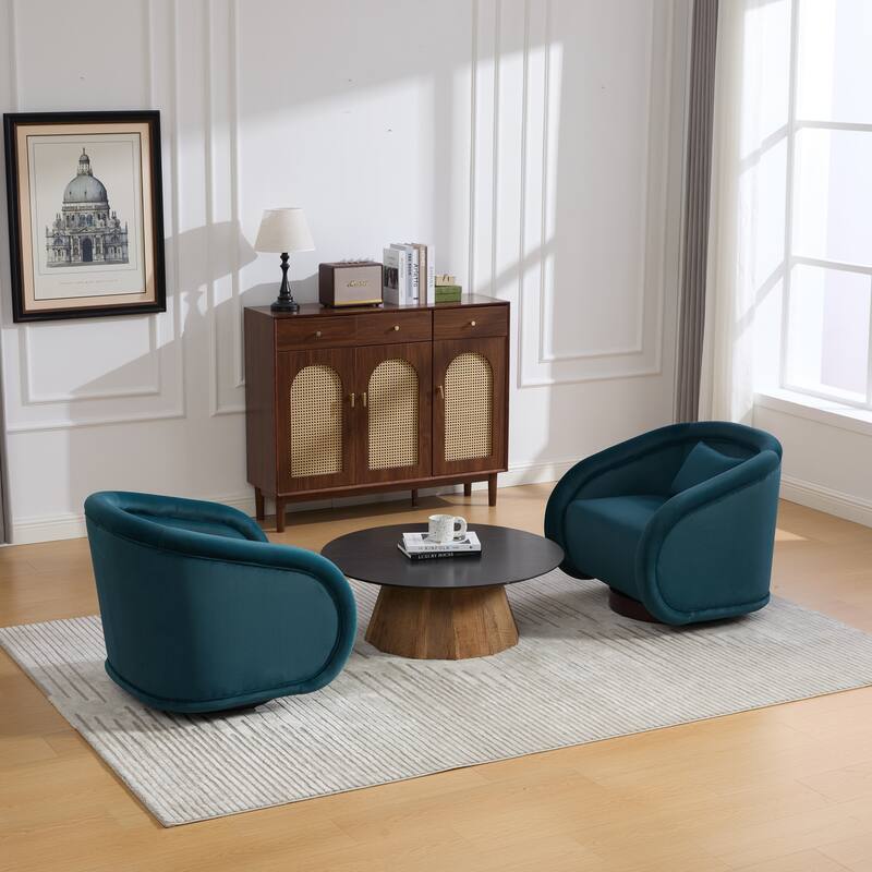 360-degree Swivel Barrel Chair with Velvet Fabric Upholstery, Comfy Pumpkin-Shaped Swivel Chair for Living Room, Bedroom