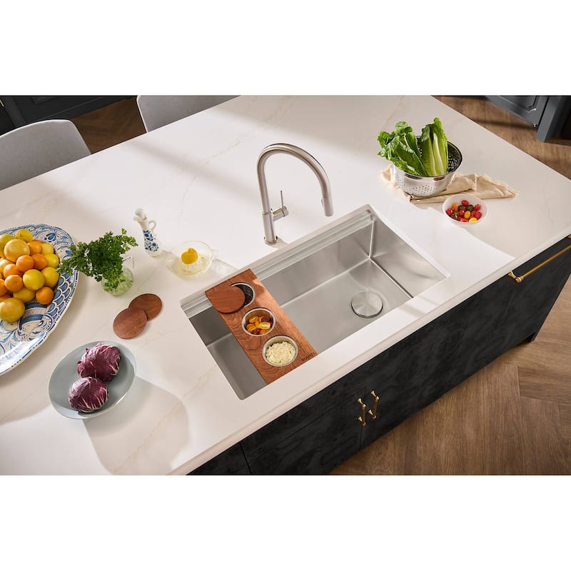 Ruvati 33-inch Workstation Two-Tiered Double Ledge Kitchen Sink Undermount 16 Gauge - RVH6222ST