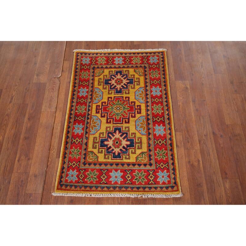 Yellow Kazak Oriental Foyer Rug Handmade Wool Carpet - 2'0" x 3'0"
