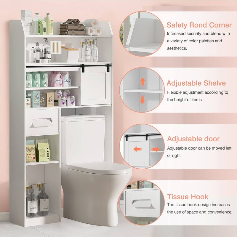 Javlergo Over The Toilet Storage Cabinet with Metal Frame and Storage Shelves, Bathroom Organizer with Adjustable Shelves