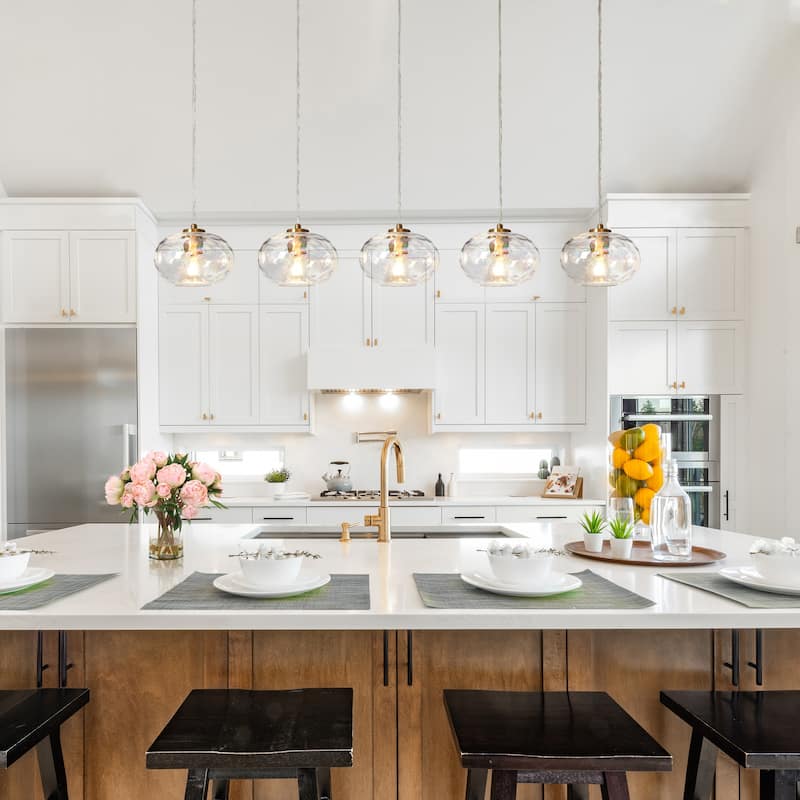 Modern 5-Light 52.4" W Iridescent Glass Chandelier Linear Kitchen Island Pendant for Dining Room - W52.4" x H66" Max