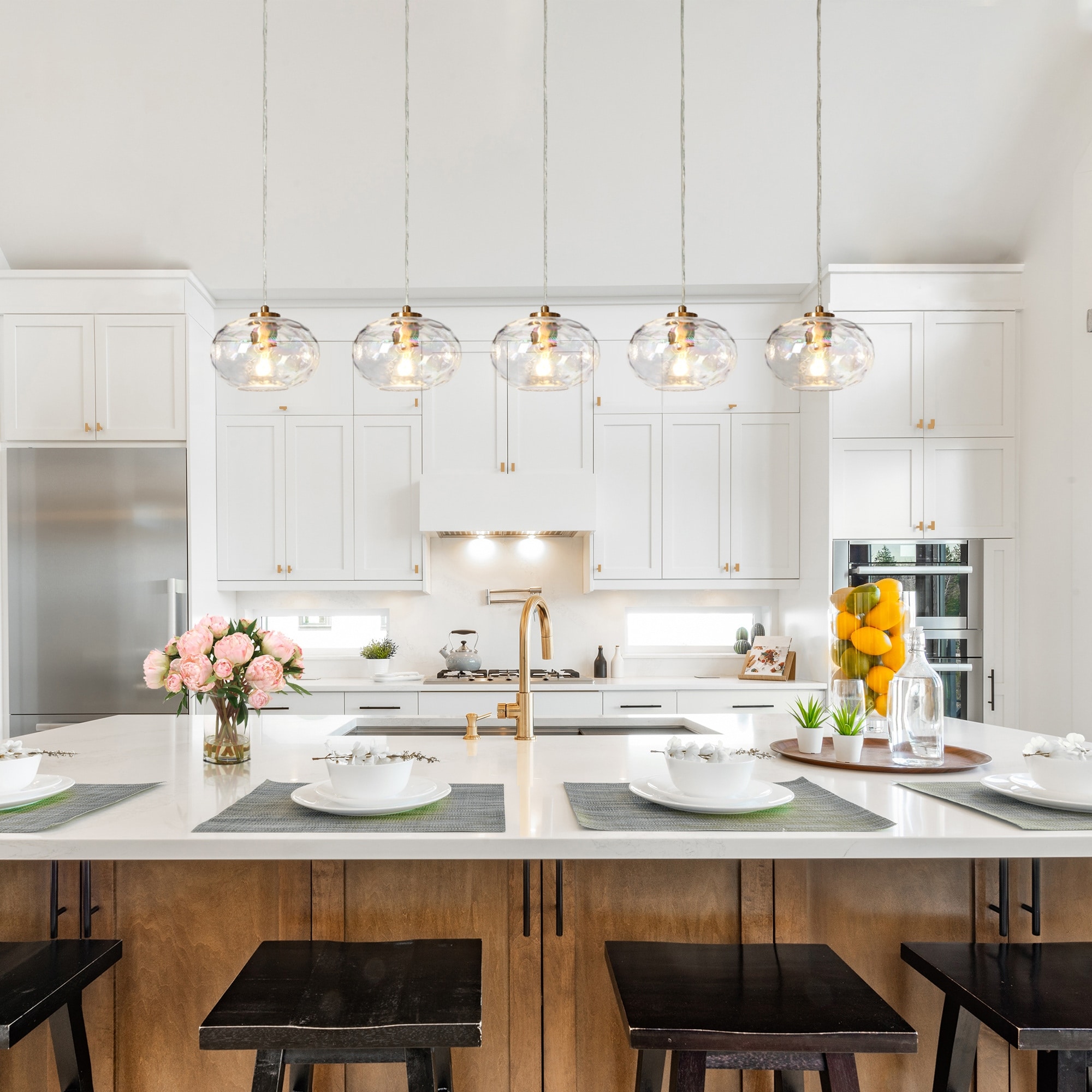 Modern 5-Light Linear Chandelier 52.4 IN Gold Island Pendant Lights for Dining Room - W52.4" x H66" Max