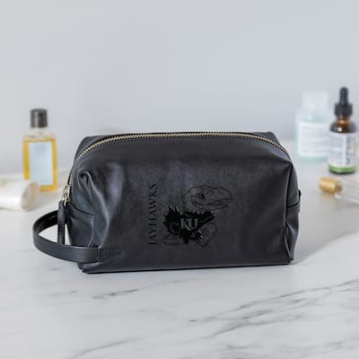 University of Kansas, Hybrid Leather Lined Toiletry Bag with Handle, Black