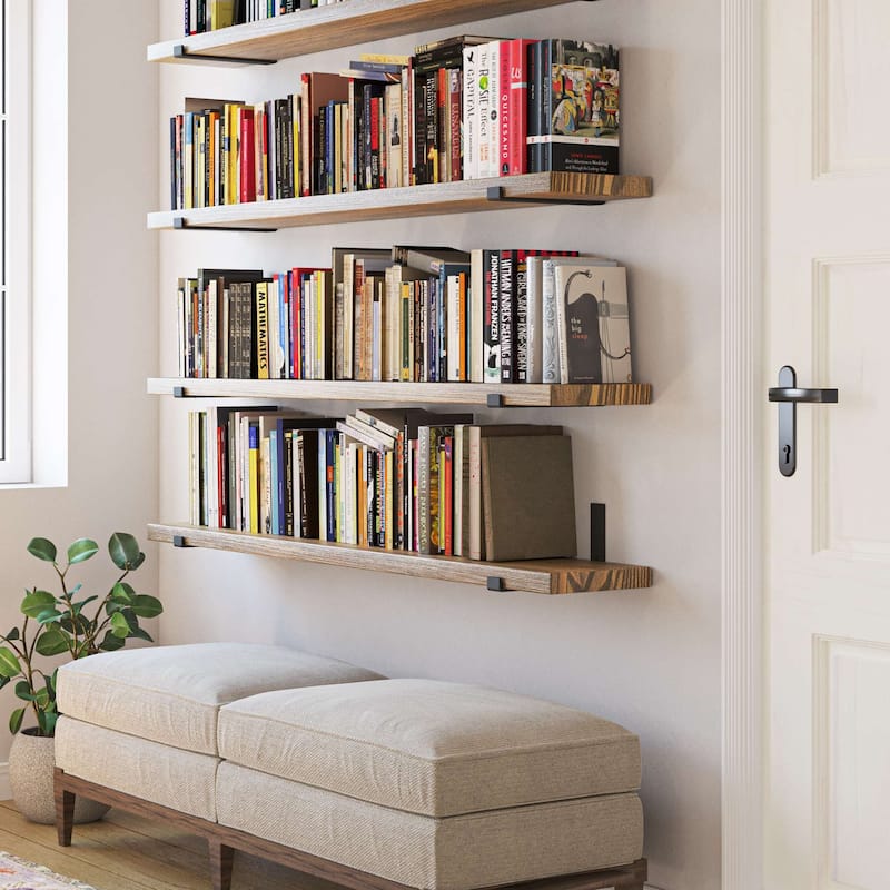 Wallniture Forte 60 Inch Long Bookshelf, Floating Shelf for Wall Decor, 9.25" & 11.25" Depth Options, Farmhouse, Burnt, 2 Pcs