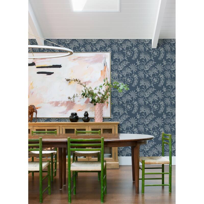 A-Street Prints Maeve Dark Blue Jacobean Trail Wallpaper