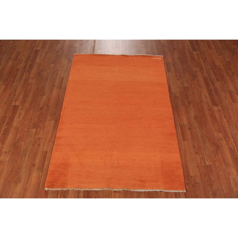 Orange Gabbeh Modern Rug Handmade Oriental Wool Carpet - 3'11" x 5'10"